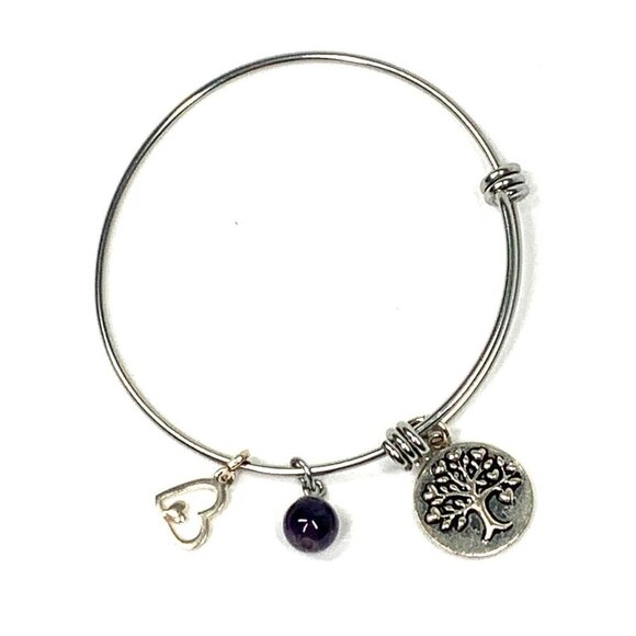 Family Tree Charm Bracelet Silver Finish - Expands 2"- 3.5" - Picture 1 of 2